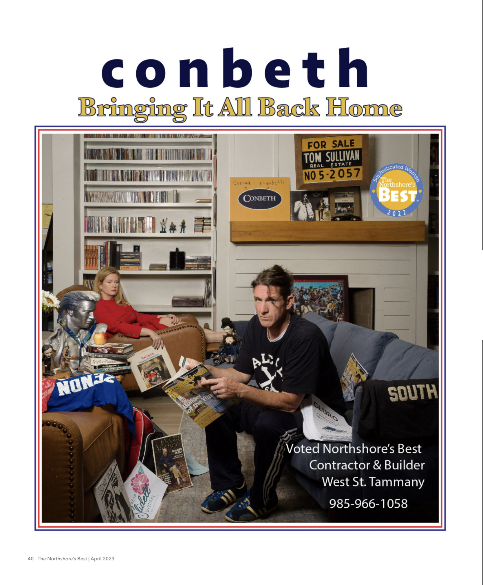 Conbeth Revisited feature cover set in a living room